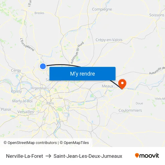 Nerville-La-Foret to Saint-Jean-Les-Deux-Jumeaux map
