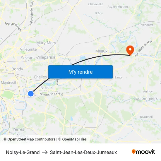 Noisy-Le-Grand to Saint-Jean-Les-Deux-Jumeaux map