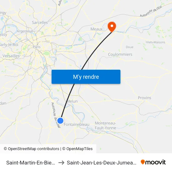 Saint-Martin-En-Biere to Saint-Jean-Les-Deux-Jumeaux map