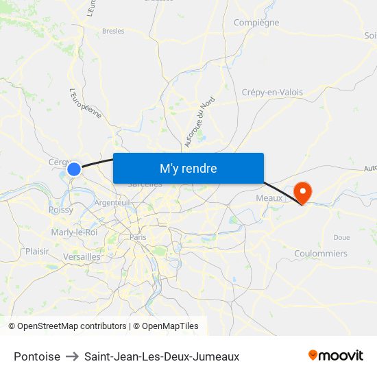 Pontoise to Saint-Jean-Les-Deux-Jumeaux map