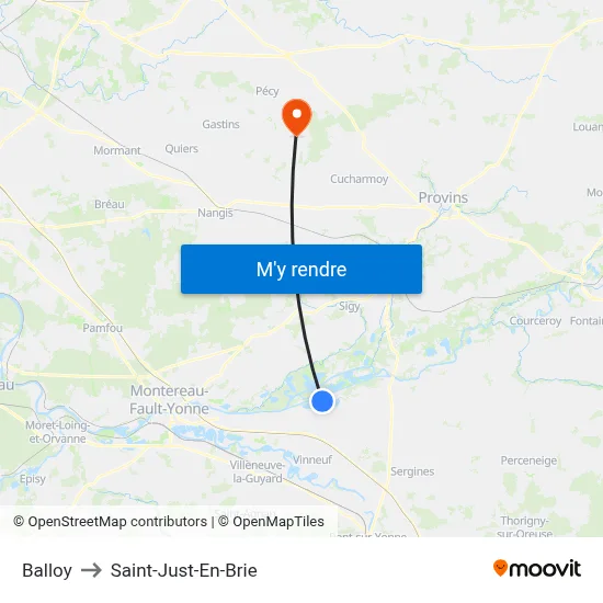 Balloy to Saint-Just-En-Brie map
