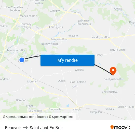 Beauvoir to Saint-Just-En-Brie map
