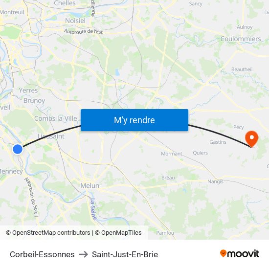 Corbeil-Essonnes to Saint-Just-En-Brie map