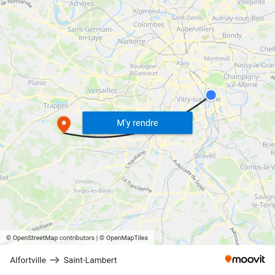 Alfortville to Saint-Lambert map