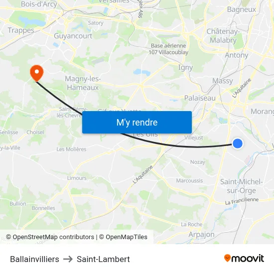 Ballainvilliers to Saint-Lambert map