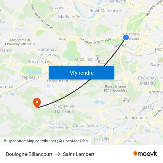 Boulogne-Billancourt to Saint-Lambert map