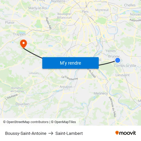 Boussy-Saint-Antoine to Saint-Lambert map