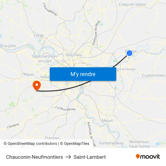 Chauconin-Neufmontiers to Saint-Lambert map