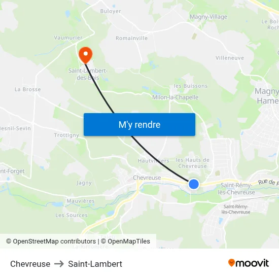 Chevreuse to Saint-Lambert map