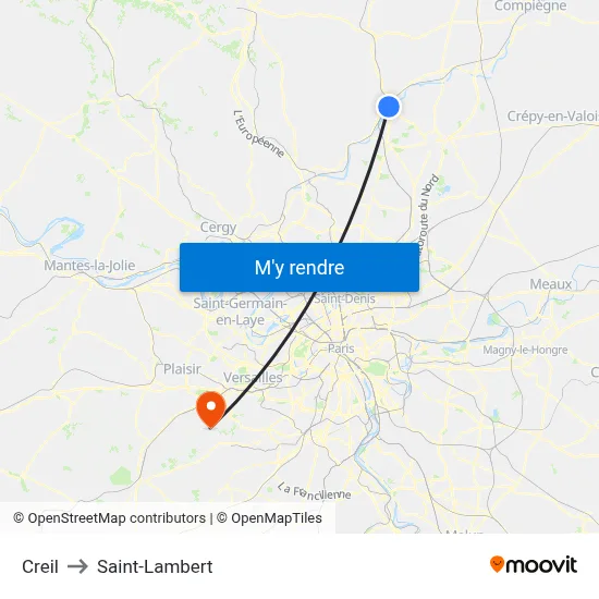Creil to Saint-Lambert map