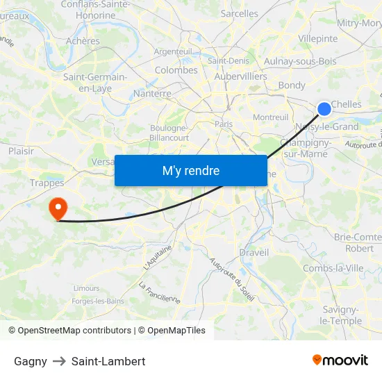 Gagny to Saint-Lambert map