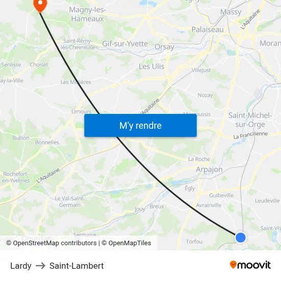 Lardy to Saint-Lambert map