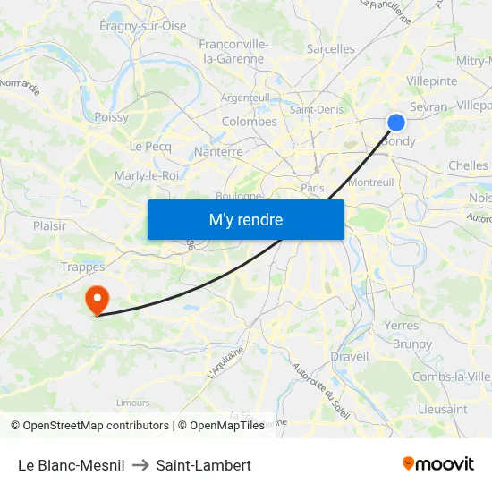 Le Blanc-Mesnil to Saint-Lambert map