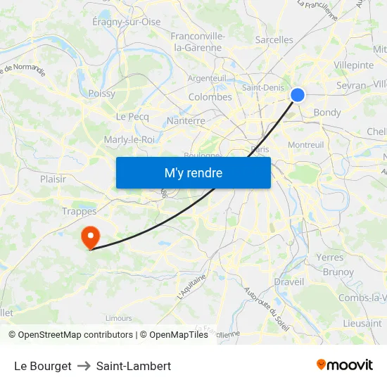 Le Bourget to Saint-Lambert map