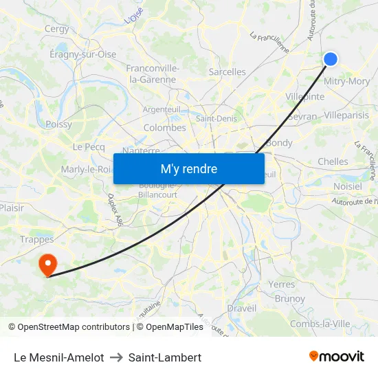 Le Mesnil-Amelot to Saint-Lambert map