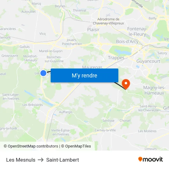 Les Mesnuls to Saint-Lambert map