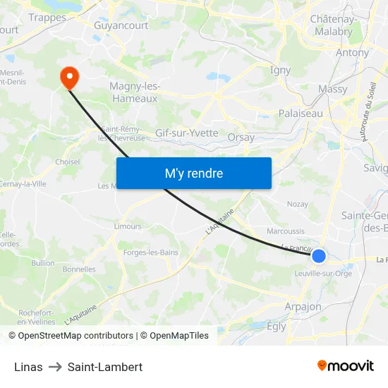 Linas to Saint-Lambert map