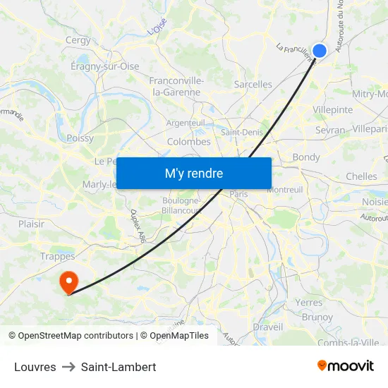 Louvres to Saint-Lambert map