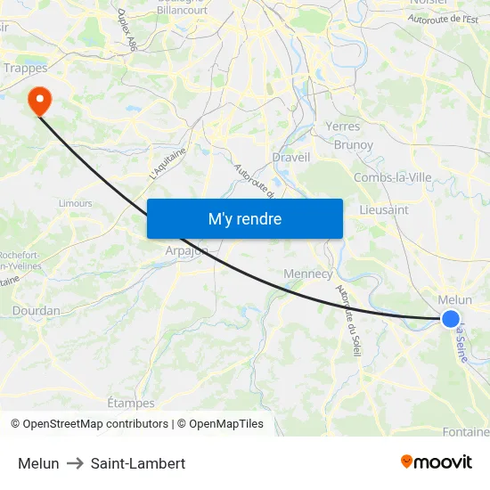 Melun to Saint-Lambert map
