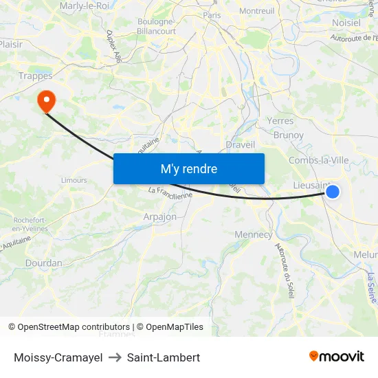 Moissy-Cramayel to Saint-Lambert map