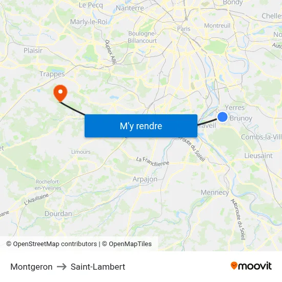 Montgeron to Saint-Lambert map