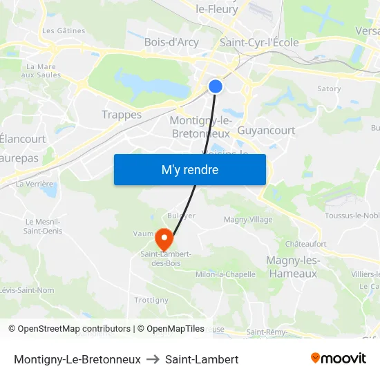 Montigny-Le-Bretonneux to Saint-Lambert map