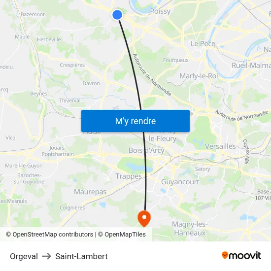 Orgeval to Saint-Lambert map