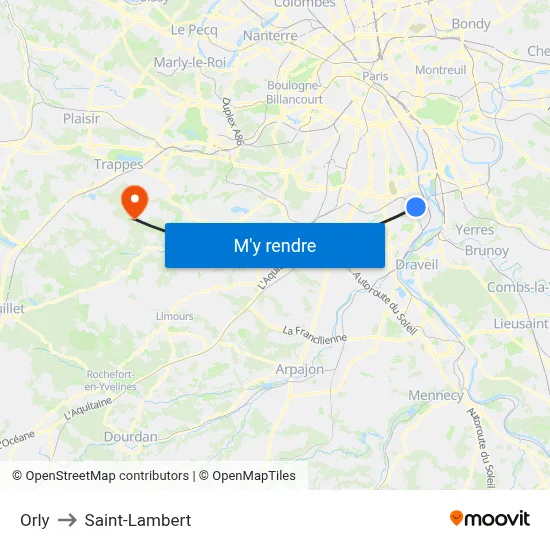 Orly to Saint-Lambert map