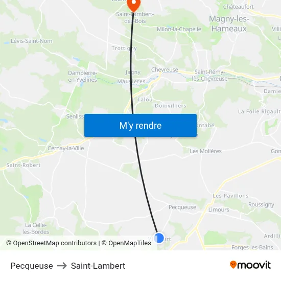 Pecqueuse to Saint-Lambert map