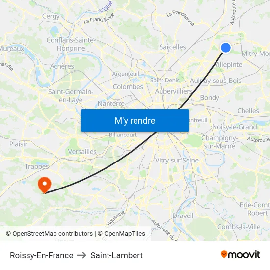 Roissy-En-France to Saint-Lambert map