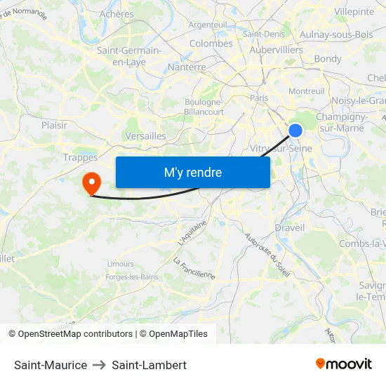 Saint-Maurice to Saint-Lambert map