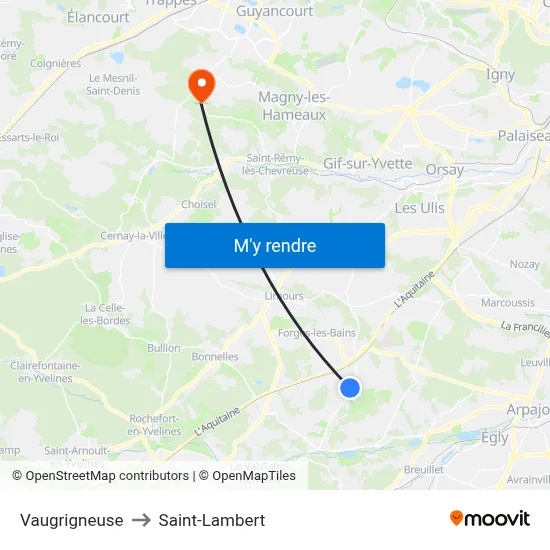 Vaugrigneuse to Saint-Lambert map