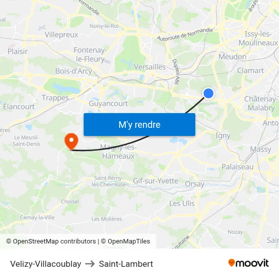 Velizy-Villacoublay to Saint-Lambert map