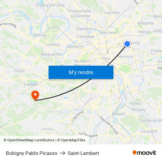 Bobigny Pablo Picasso to Saint-Lambert map