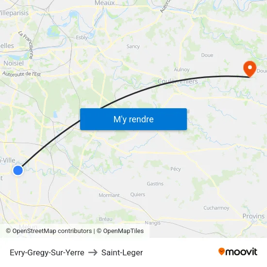 Evry-Gregy-Sur-Yerre to Saint-Leger map