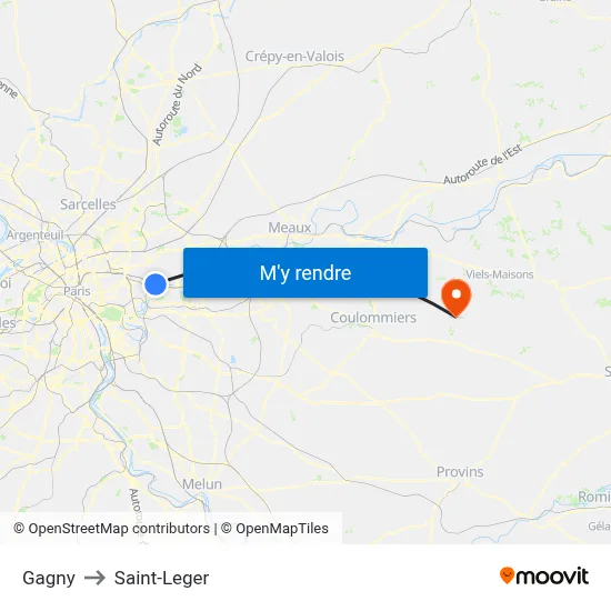 Gagny to Saint-Leger map