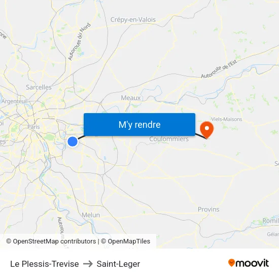 Le Plessis-Trevise to Saint-Leger map