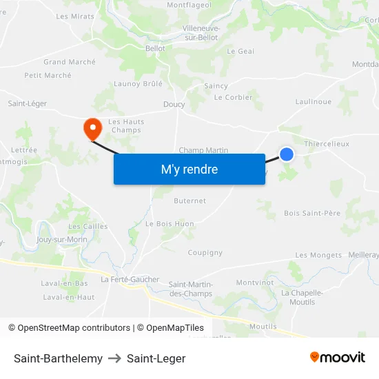 Saint-Barthelemy to Saint-Leger map