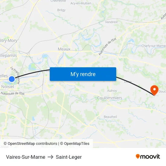 Vaires-Sur-Marne to Saint-Leger map