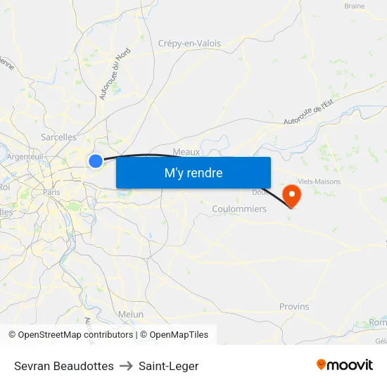 Sevran Beaudottes to Saint-Leger map