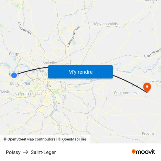 Poissy to Saint-Leger map