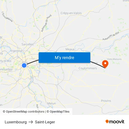 Luxembourg to Saint-Leger map