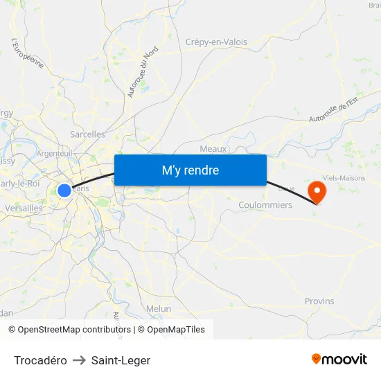 Trocadéro to Saint-Leger map