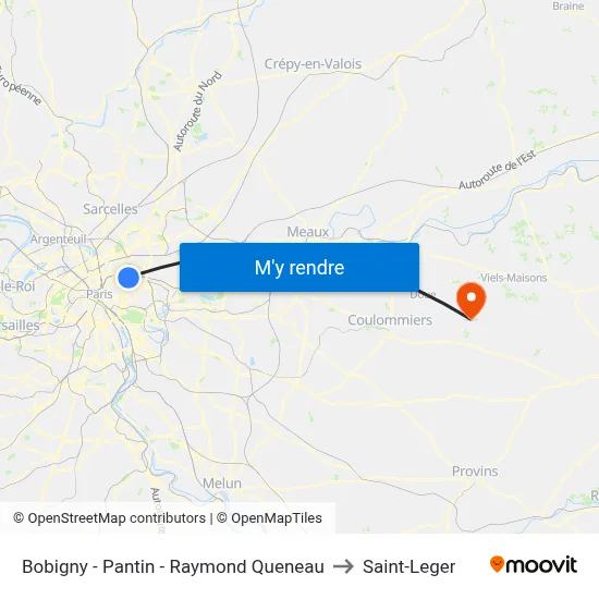 Bobigny - Pantin - Raymond Queneau to Saint-Leger map
