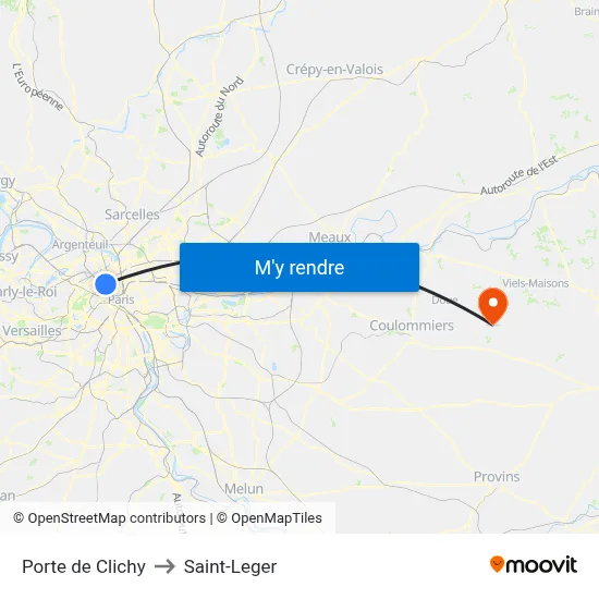 Porte de Clichy to Saint-Leger map