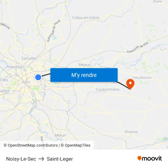 Noisy-Le-Sec to Saint-Leger map