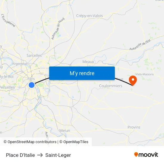 Place D'Italie to Saint-Leger map