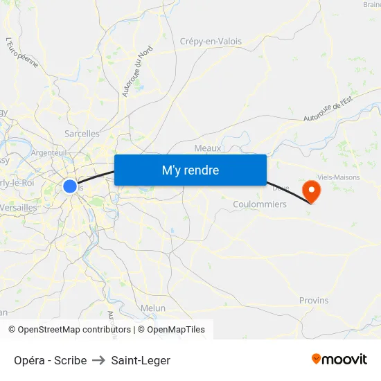 Opéra - Scribe to Saint-Leger map