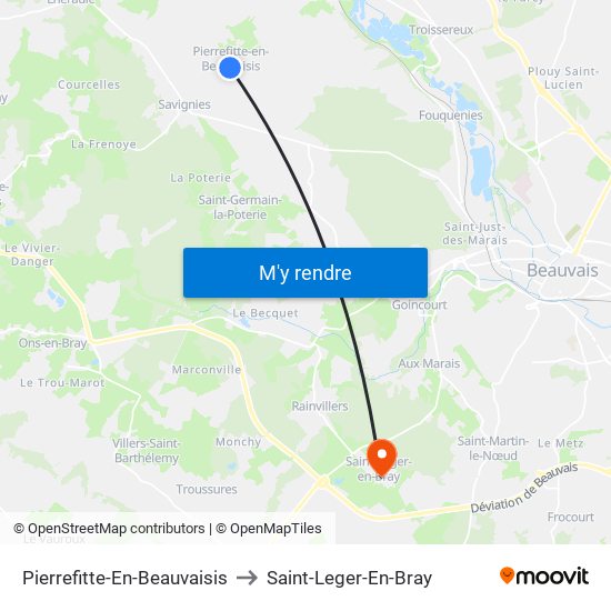 Pierrefitte-En-Beauvaisis to Saint-Leger-En-Bray map