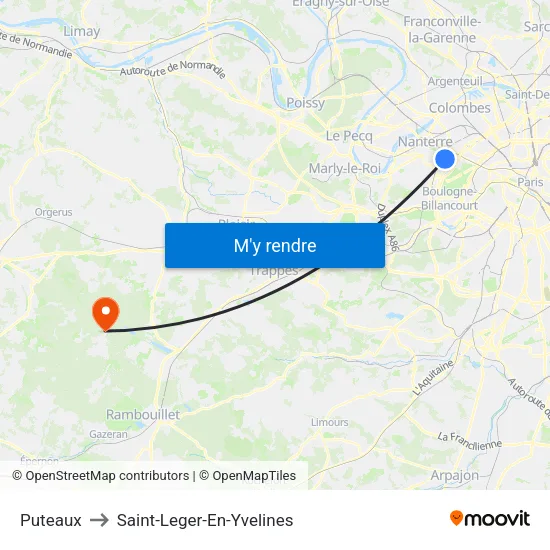 Puteaux to Saint-Leger-En-Yvelines map